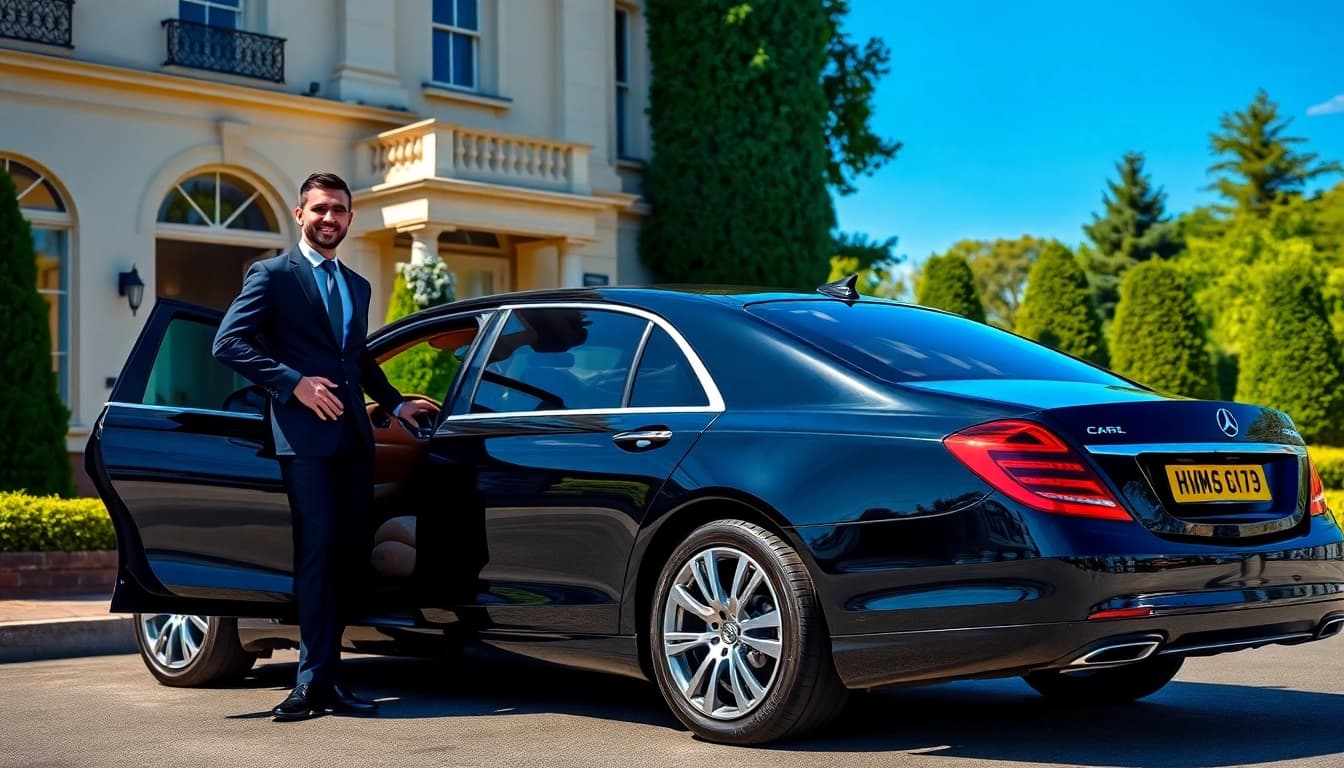 Chauffeur Services Nottingham provided by a professional chauffeur in front of a luxury car.