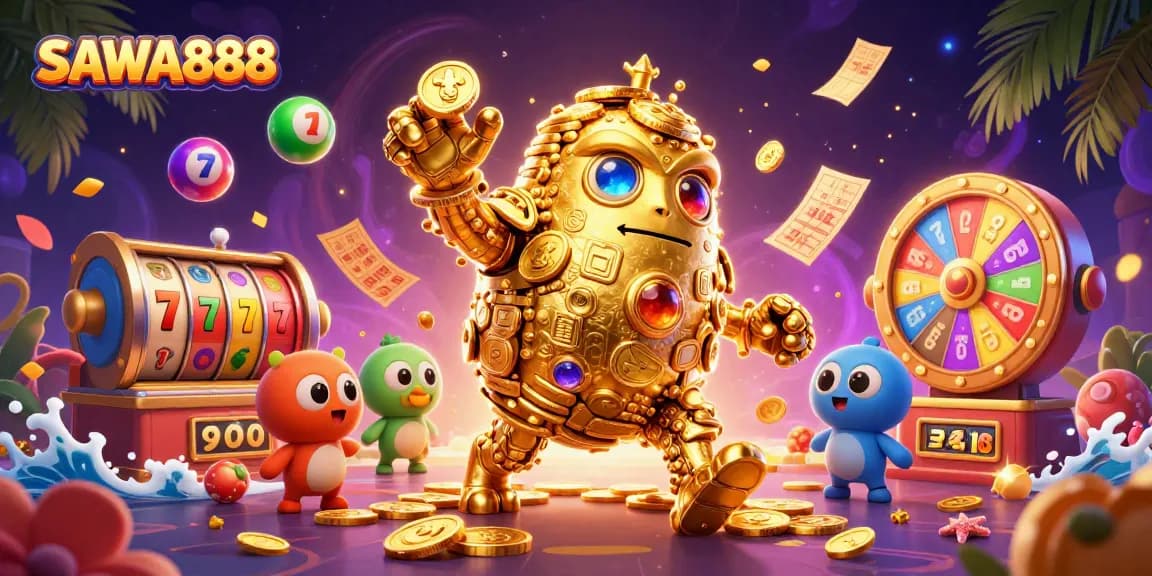 Engage with SAWA888's thrilling slots experience featuring a golden golem and dynamic game elements.