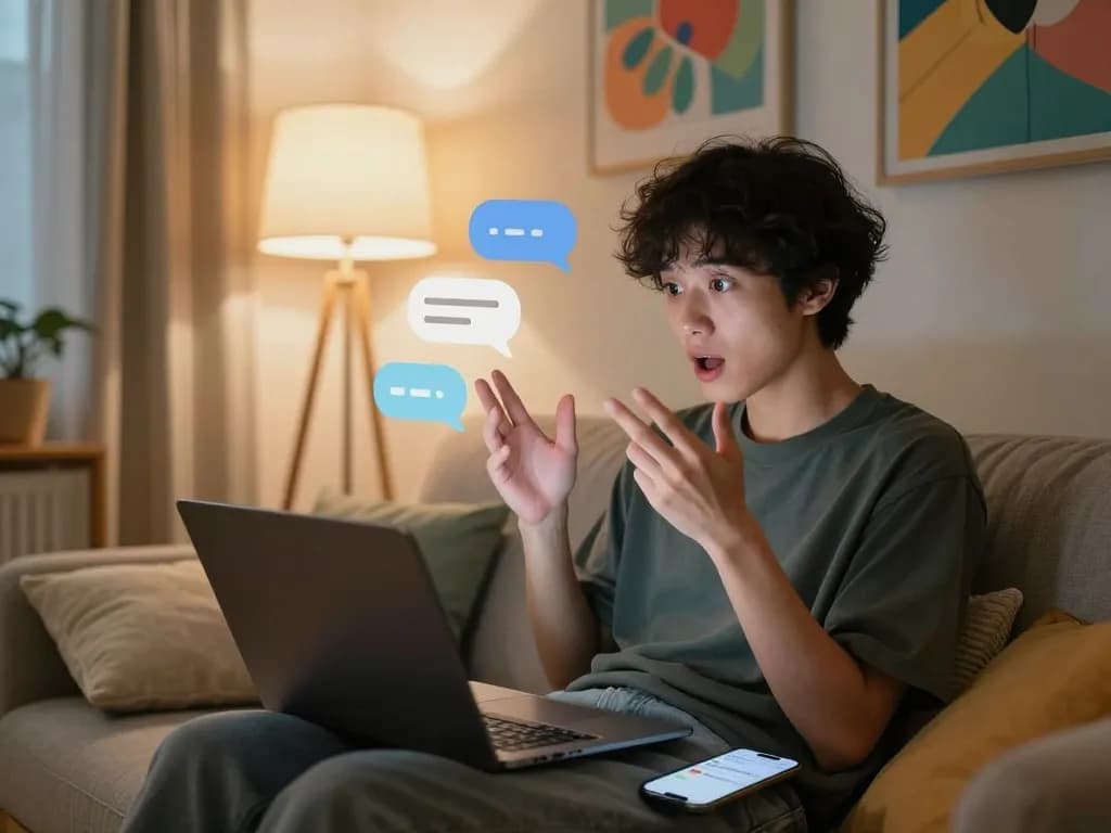 Engaging scene depicting a cozy atmosphere for nsfw ai chat with a person using a laptop and smartphone.