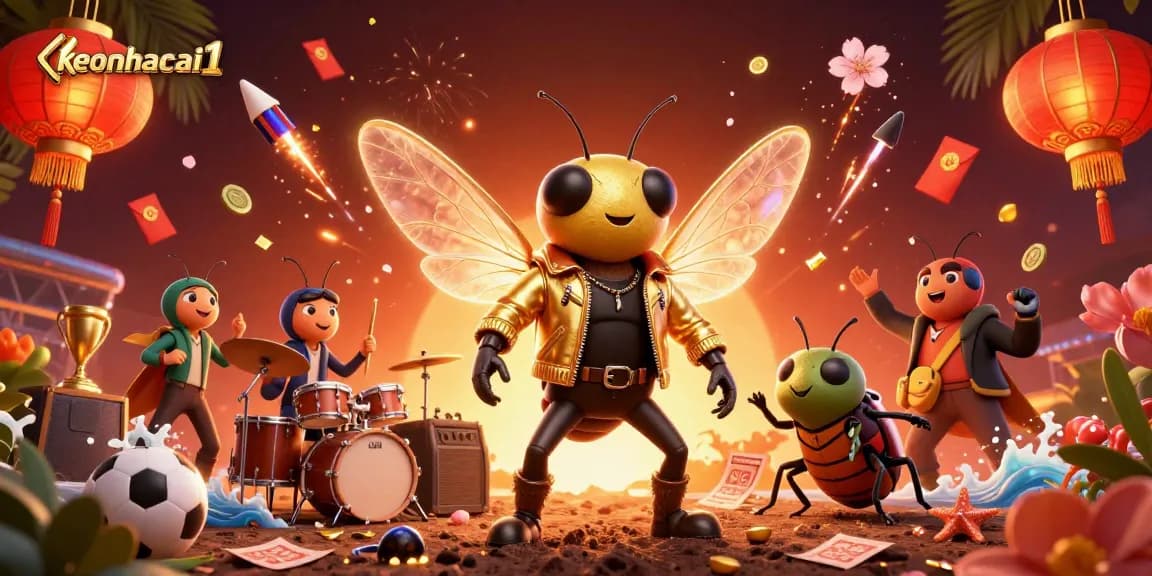 Engage with keonhacai1 in this vibrant 3D illustration featuring a rock star and sports elements.