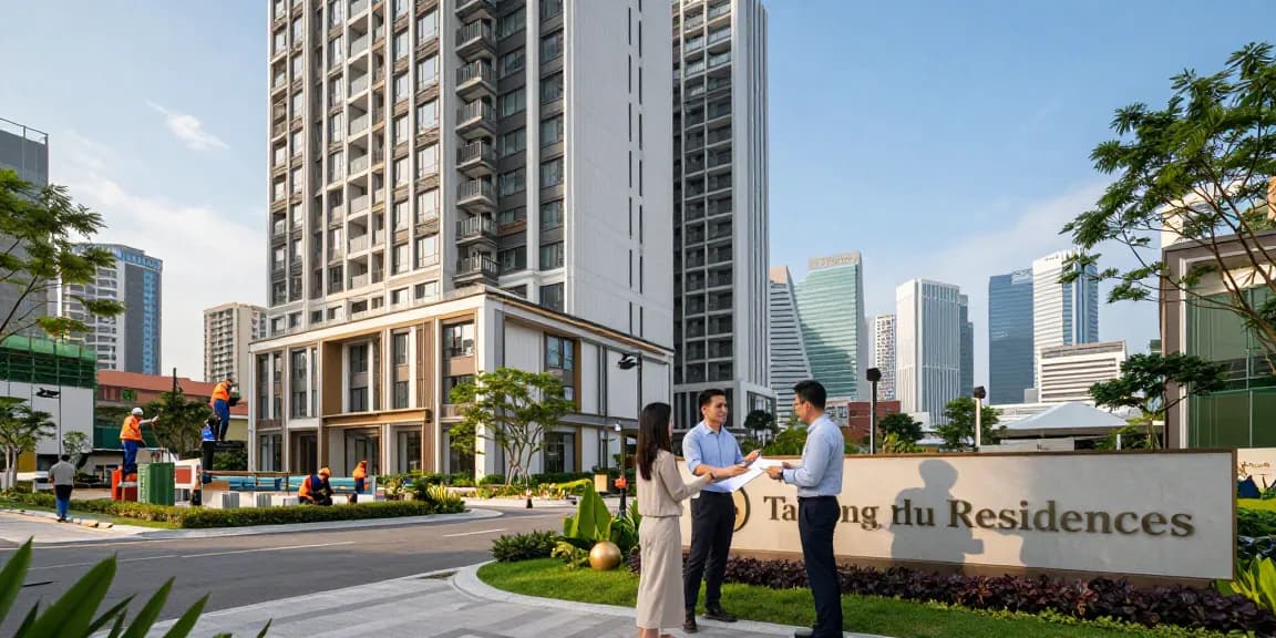 Tanjong Rhu Residences Price highlighted in the modern urban landscape with residents discussing community plans.