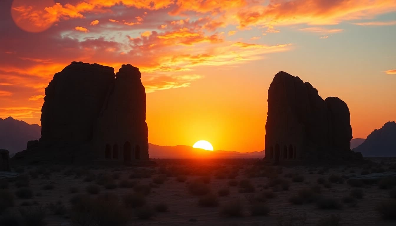View of the piraminds rising dramatically against a sunset sky, highlighting their ancient textures.