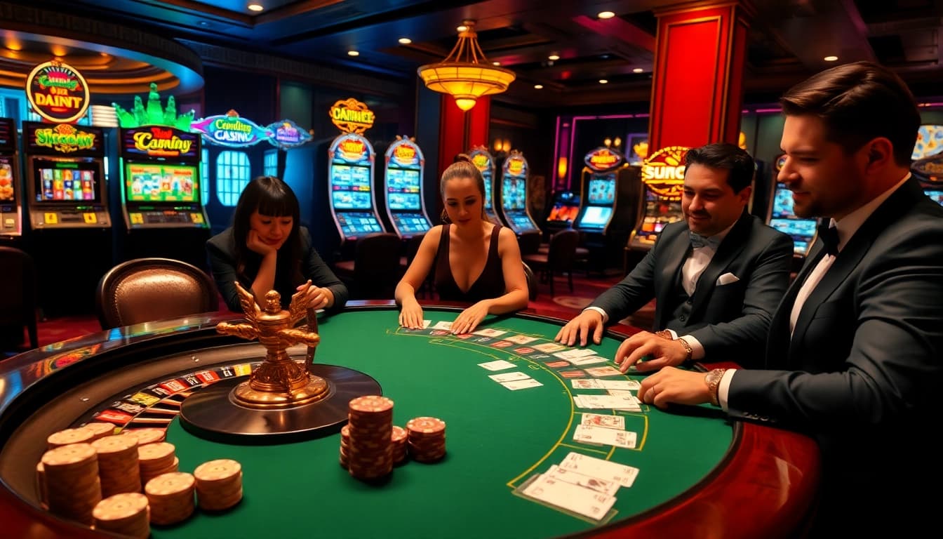 High-stakes poker game at a luxurious casino featuring gori77 inspired elements.
