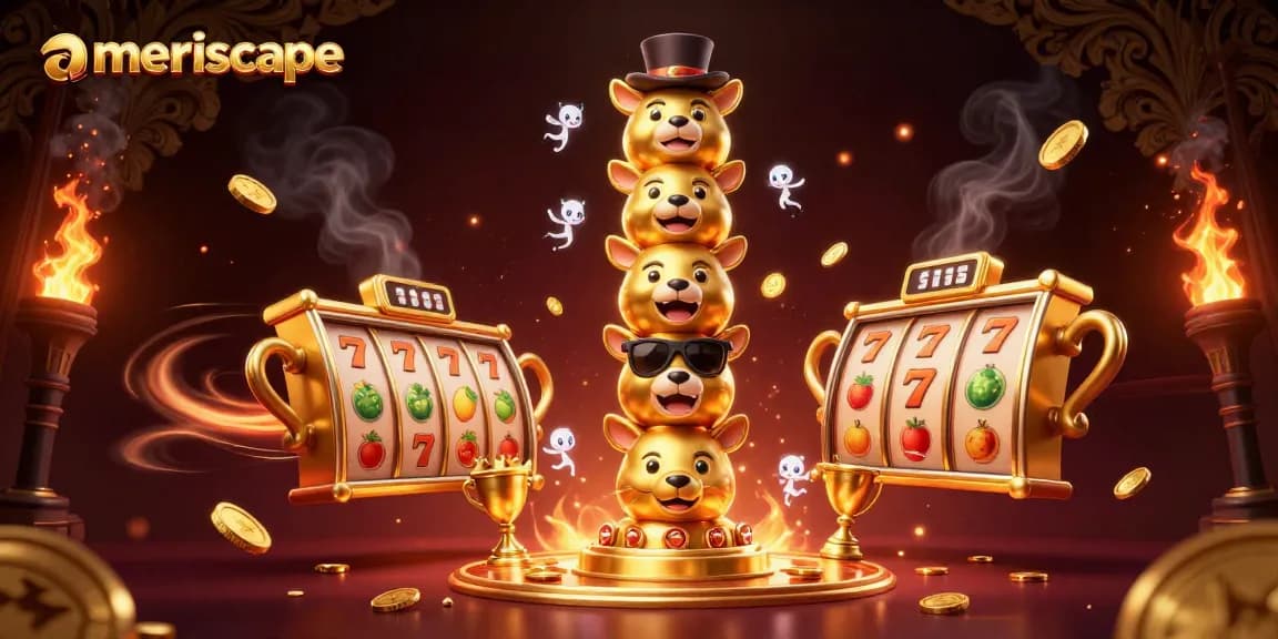 Slot gacor ameriscape menampilkan totem emas dan elemen kasino yang menarik.