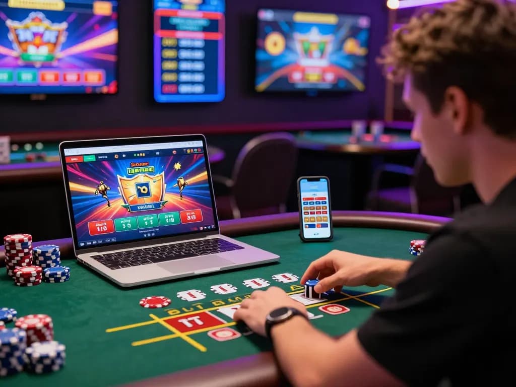 Player enjoying baccarat on a digital platform showcasing vibrant gameplay in a modern environment.