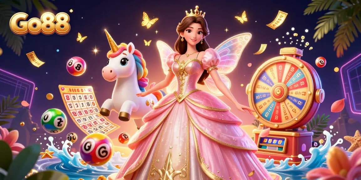 Win exciting prizes at Go88 with vibrant lottery balls and lively game elements in a captivating scene.