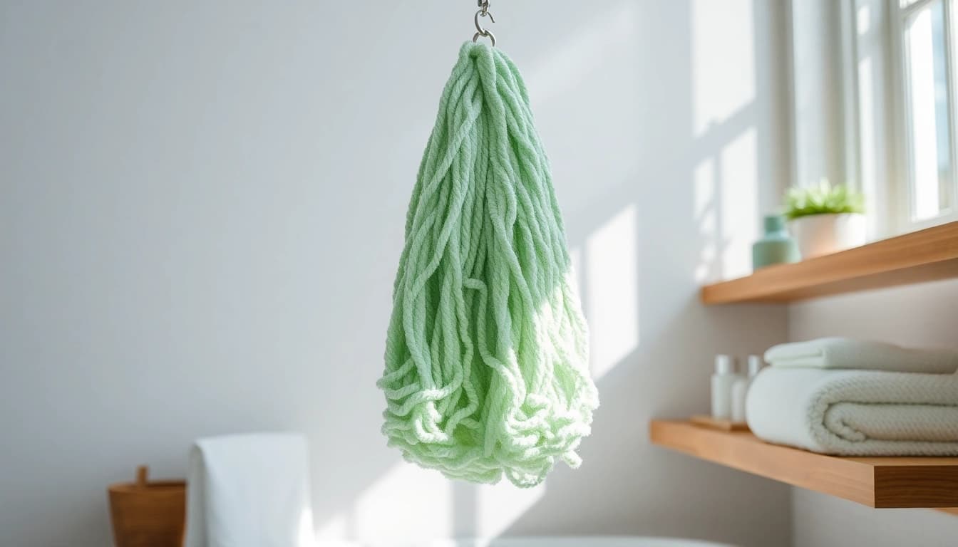 Best back loofah displayed elegantly in a serene bathroom setting, highlighting its texture and design.