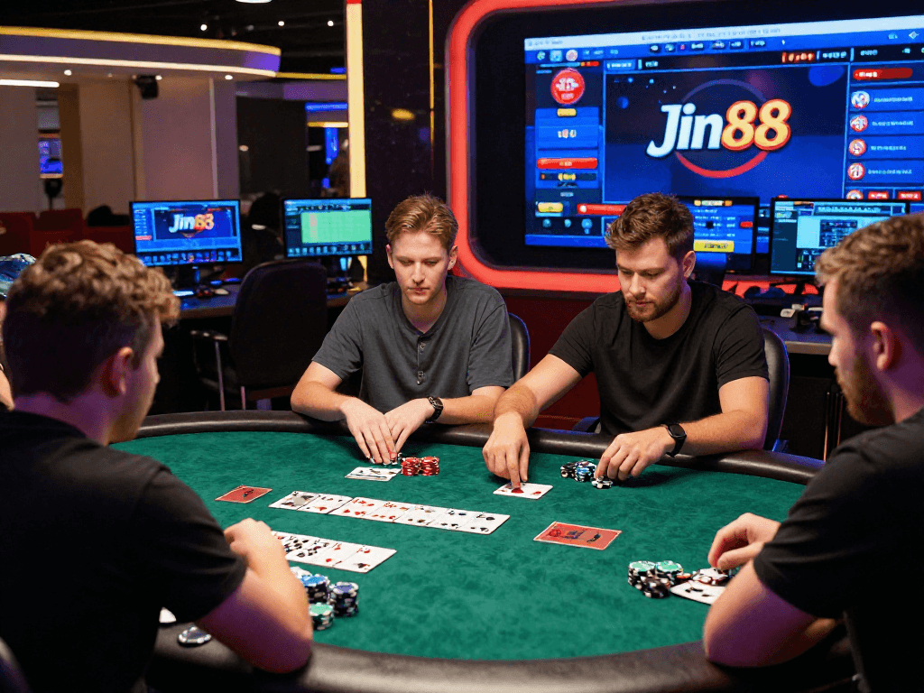 sòng bạc Jin88 - Trải nghiệm sôi động tại bàn poker trực tuyến với người chơi và đồ họa chân thực.