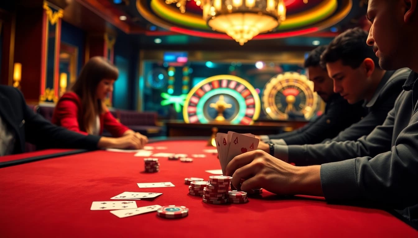 Ressentez l'excitation du jeu au meilleur casino en ligne avec des tables de poker vibrantes et un décor luxueux.