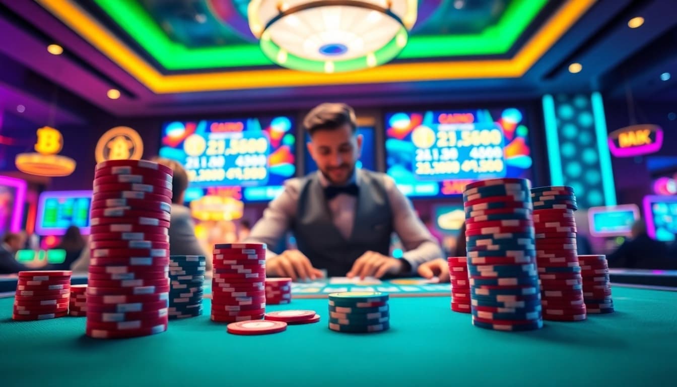 Engage in thrilling games at a vibrant crypto casino site with energetic atmosphere and elegant setups.