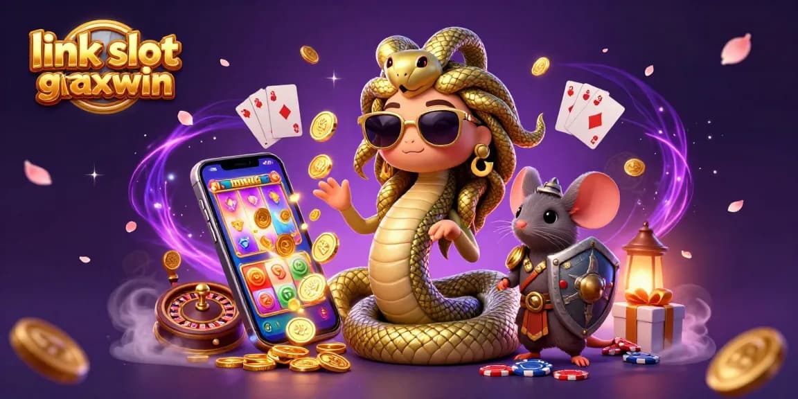 Menang besar dengan link slot gacor maxwin saat Medusa dan mouse pejuangnya merayakan permainan kasino.