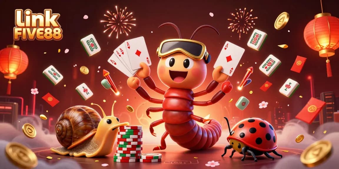 Experience the thrill of link FIVE88 with an exciting 3D gaming illustration featuring vibrant characters and casino elements.