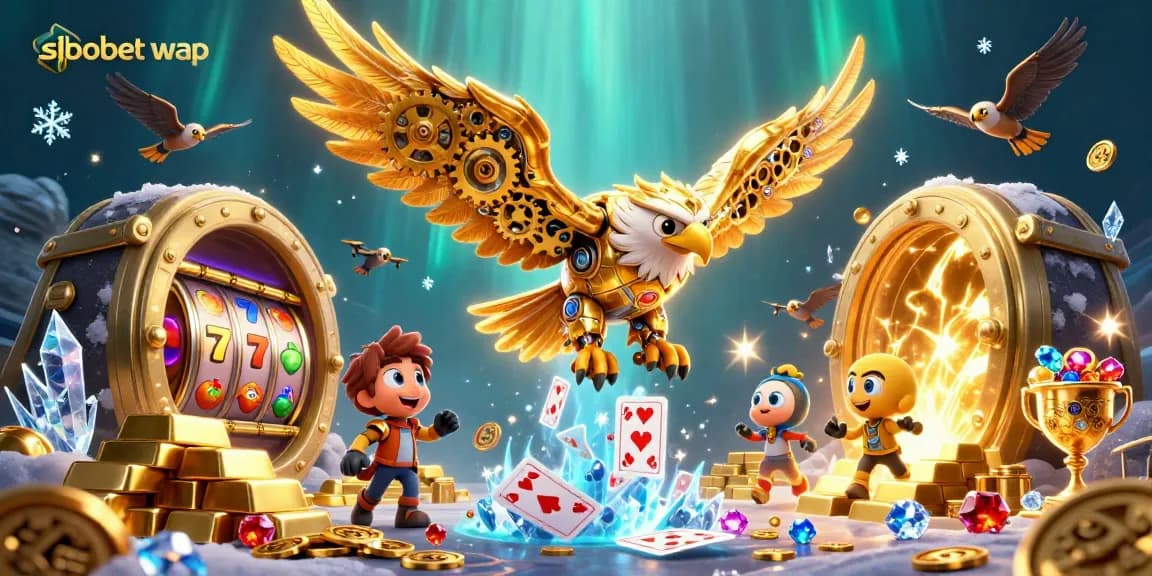 Experience sbobet wap action in a dynamic casino scene with golden eagle and rich treasures.