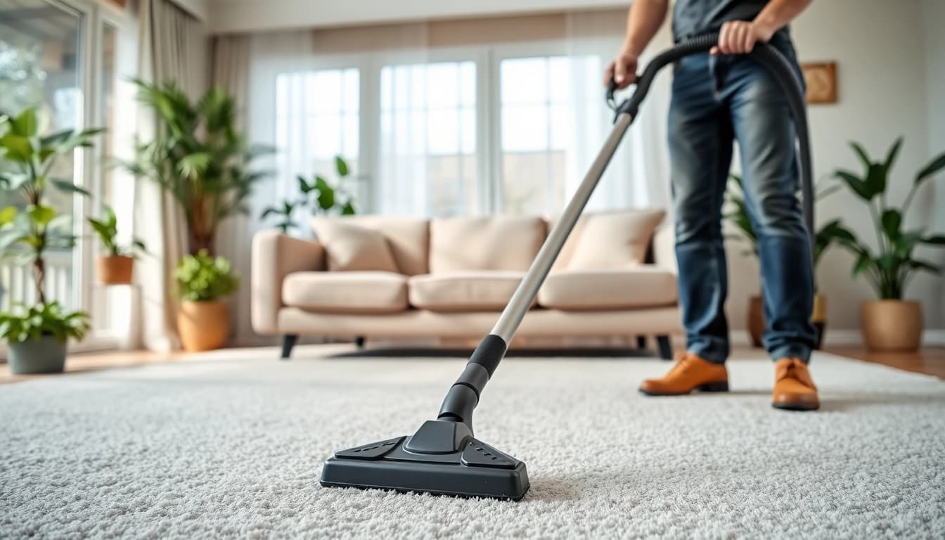 Enhance your home with pet odor carpet cleaning, showcasing a technician at work.