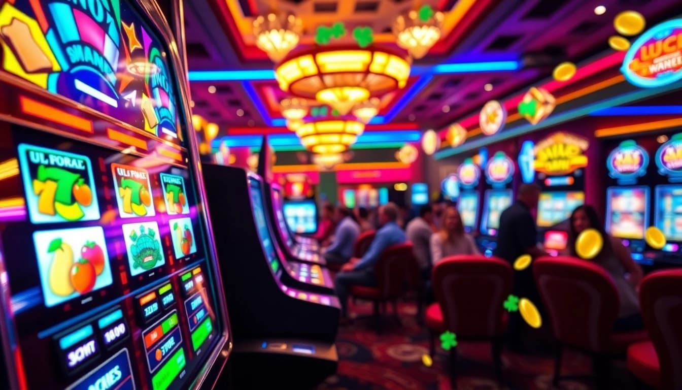 Mostbet pulsuz firlanmalar üçün slot maşınlarının parlaq görüntüsü, oynayan insanları göstərir.