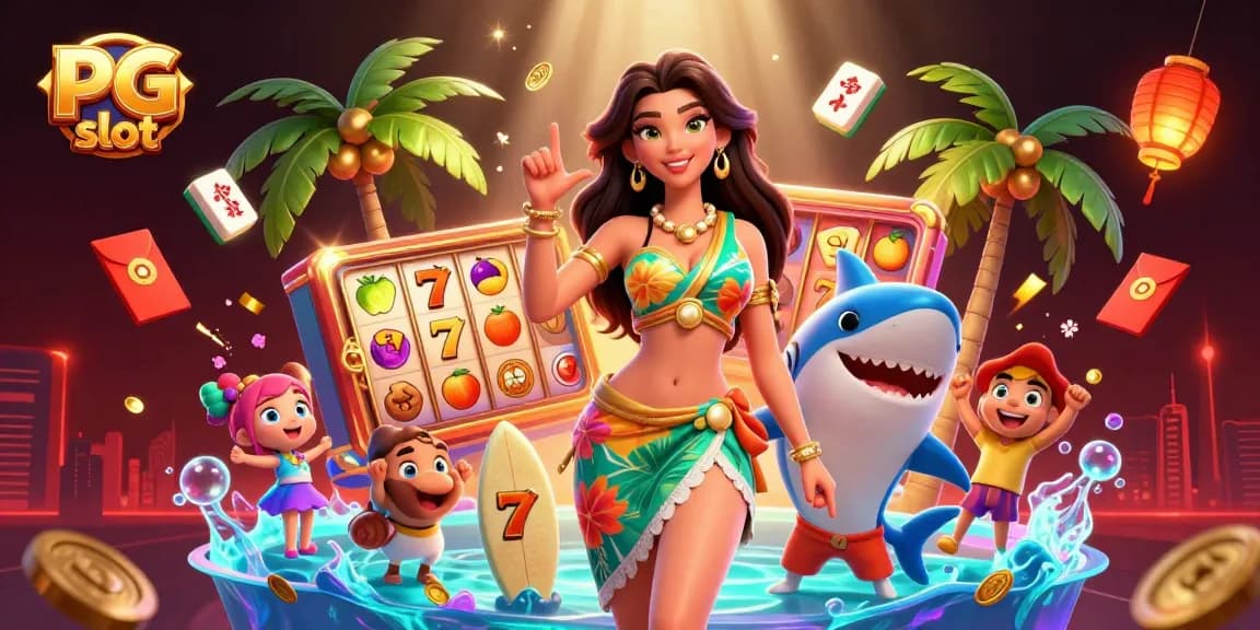Engage with PG slot gameplay through a vibrant 3D casino scene filled with dynamic slot features.