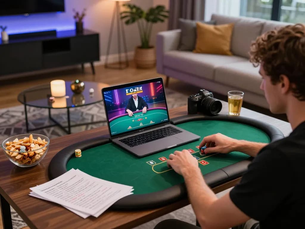 Player enjoying live dealer game on Trang chủ MM88 at home, showcasing engaging gaming experience.