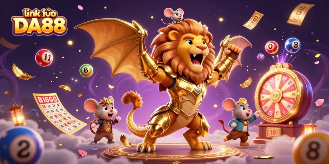 Experience the thrill of gaming with link vào DA88, featuring a majestic chimera alongside vibrant lottery elements.