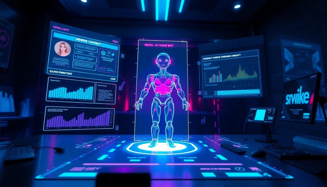 Engaging NSFW AI chatbot interface in a futuristic digital workspace.