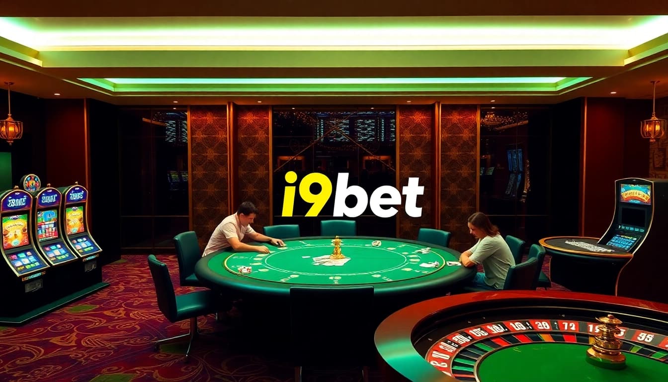Engaged players enjoying games on the i9bet platform within a luxurious casino interior.