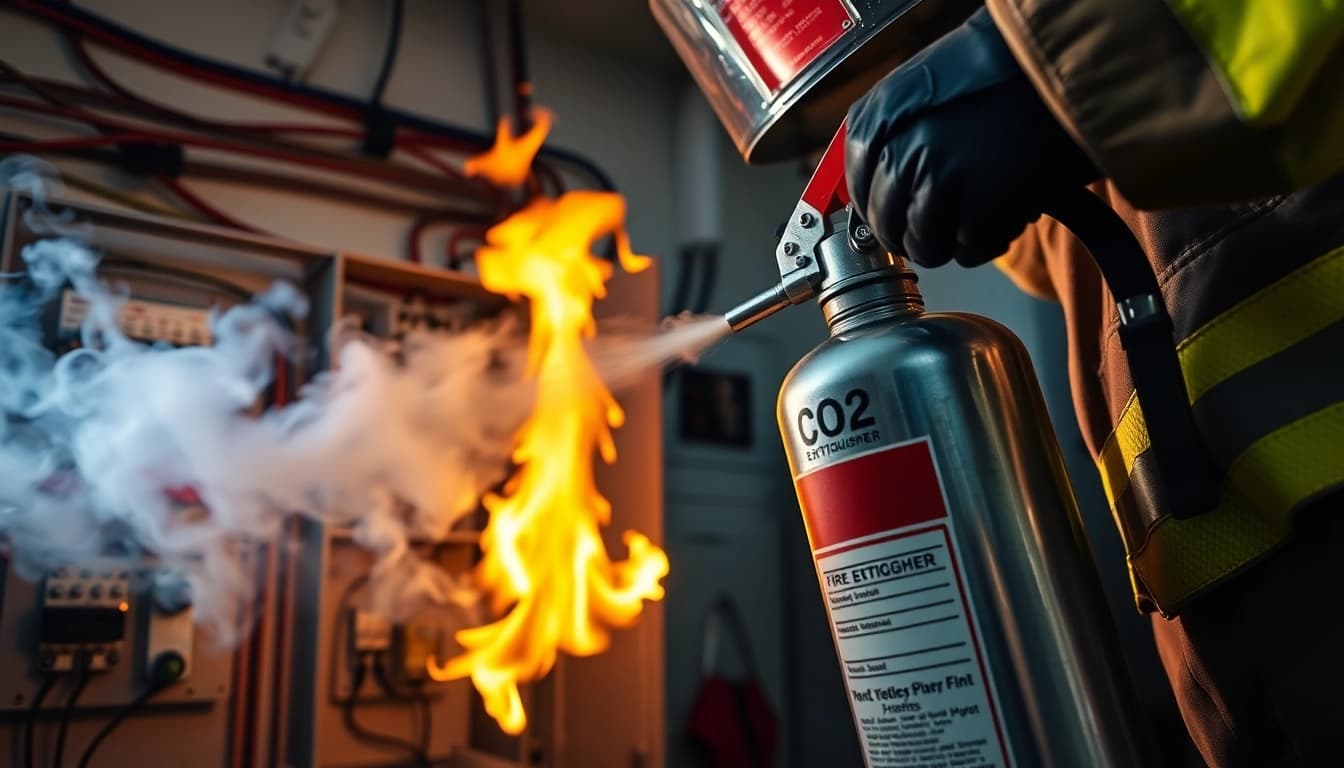 Using an electrical fire extinguisher to extinguish flames from an electrical source.