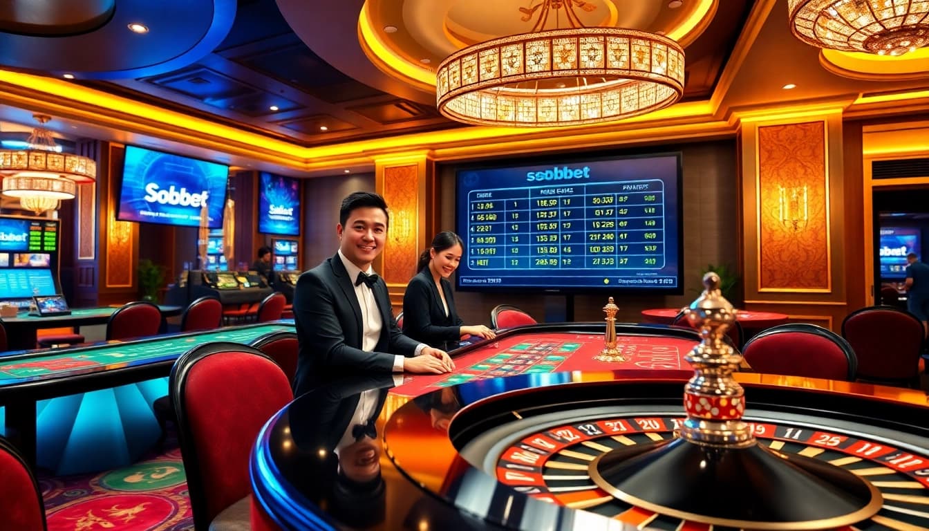 Engage with sbobet while enjoying a vibrant online gambling experience at a luxurious casino table.