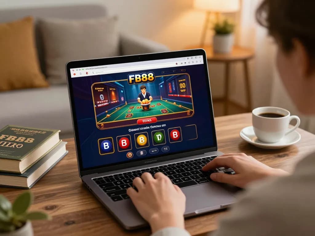 Engaging with fb88 online casino on a laptop at home, surrounded by personal touches.