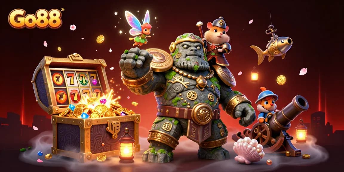 Experience Go88’s thrilling gaming adventure with enchanted characters and vibrant casino elements.