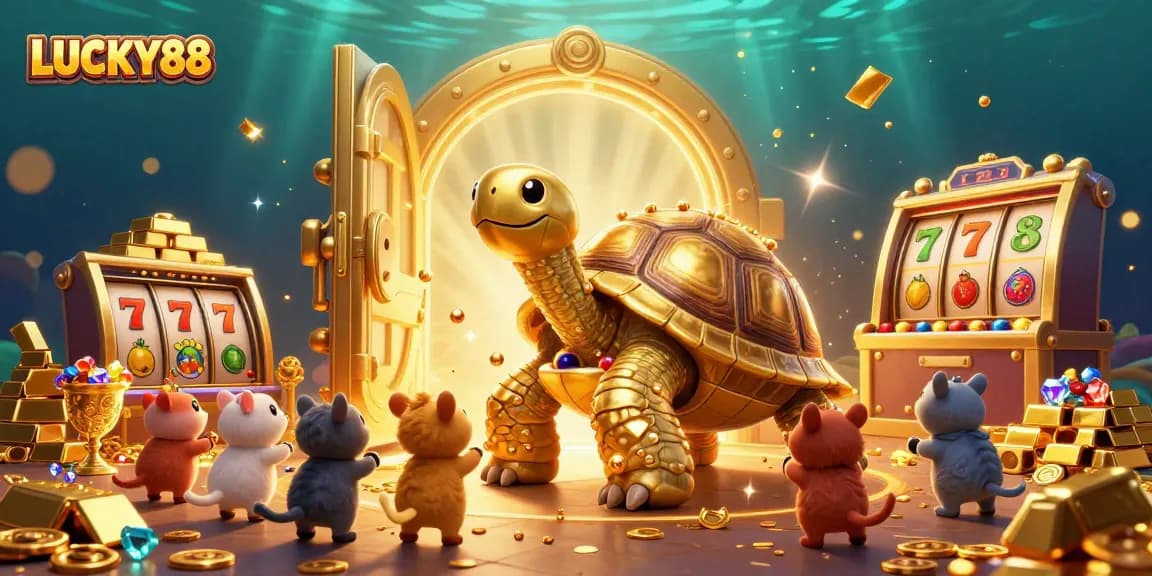 Experience LUCKY88's excitement with this vibrant 3D casino illustration featuring dynamic slot elements.