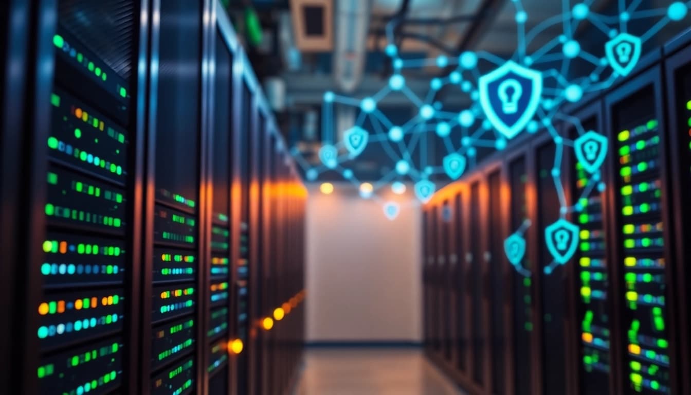 CDN with DDoS Protection system in a professional data center environment, highlighting security features.