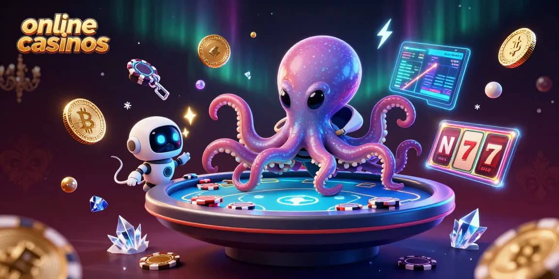 Engage with vibrant online casinos scene showcasing an alien octopus operating a poker table.