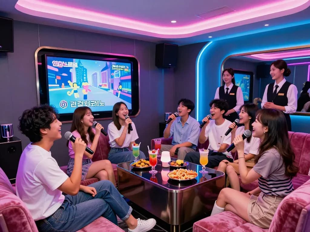 스타일리시한 개인실에서 친구들과 함께 활기찬 인천쓰리노 노래방 경험을 즐기기.