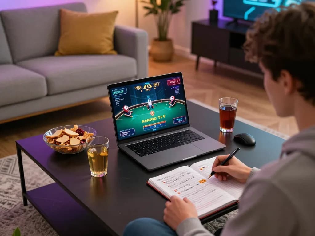 Engaging in casino americani online with a vibrant home gaming setup showcasing strategic poker gameplay