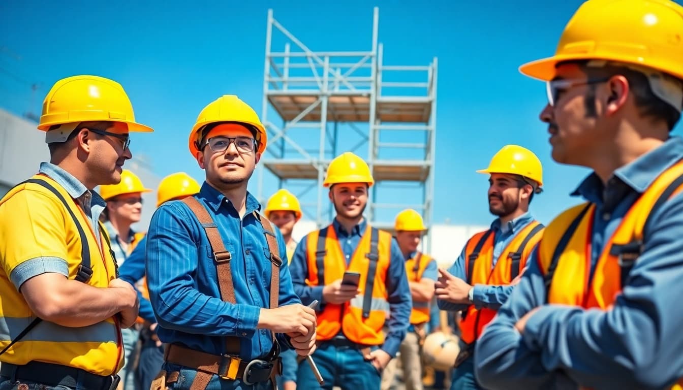 Engaging in construction safety training colorado with professionals collaborating in an outdoor setting.