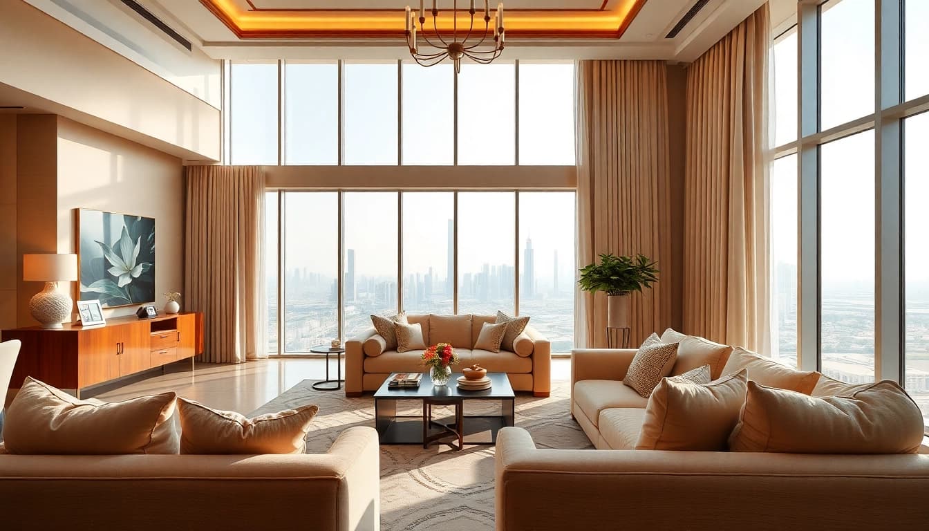 Showcasing stunning interior design dubai of a luxurious living space featuring elegant furnishings.