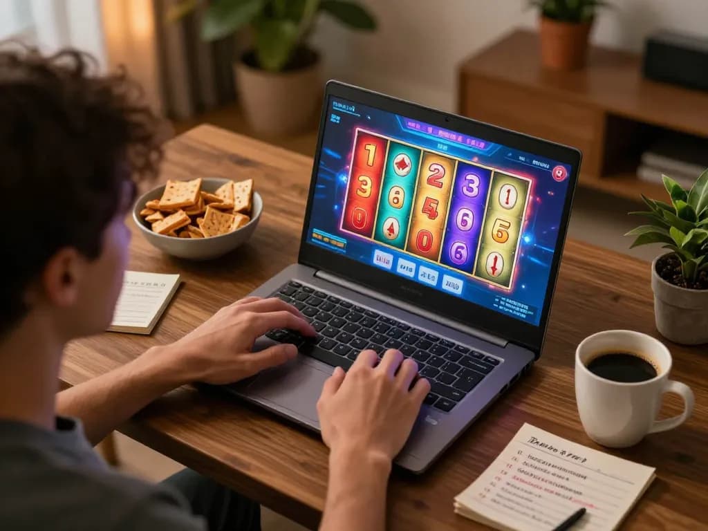 Player enjoying slot mahjong online, displaying strategic gameplay on a cozy home setup.