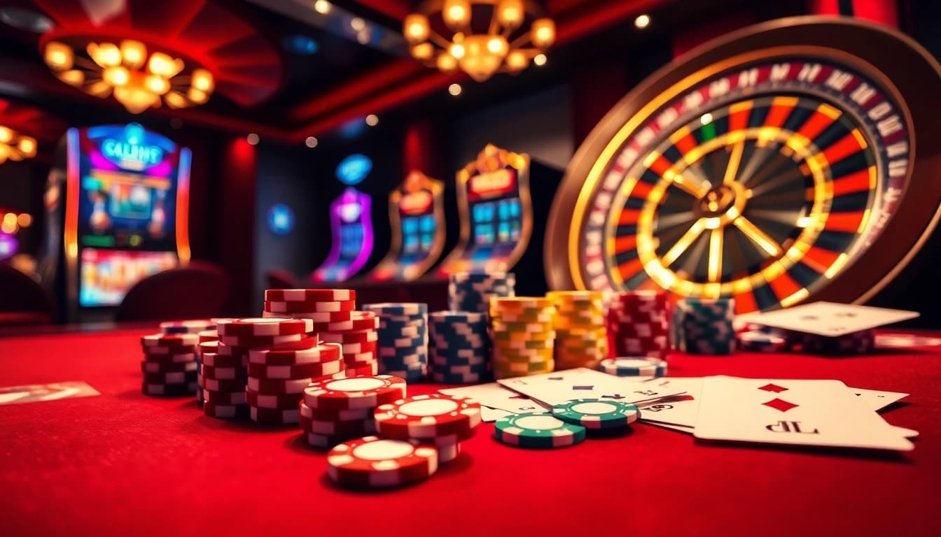 Rasakan sensasi situs deposit 5k dengan meja permainan kasino yang hidup berwarna-warni dan mesin slot yang memukau.