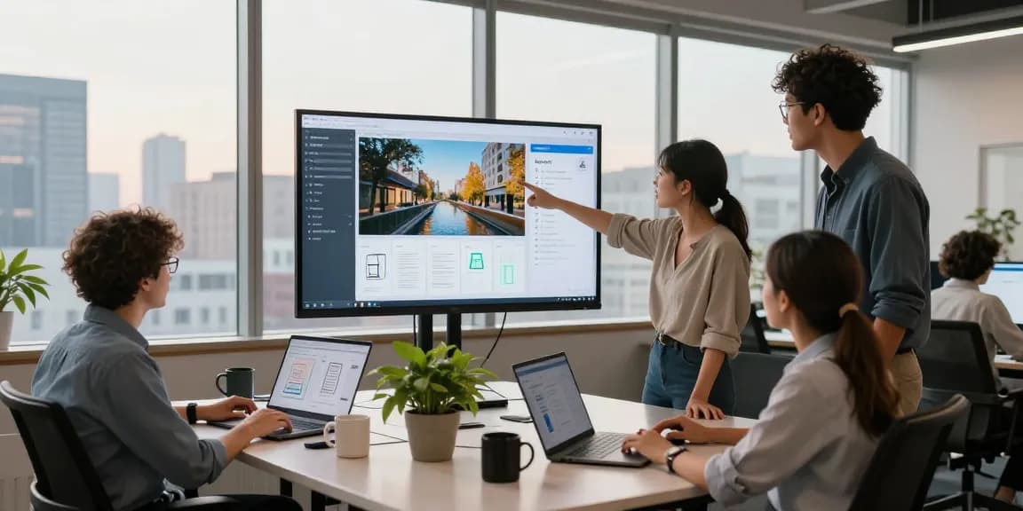 Image to prompt generation in a collaborative tech workspace with diverse professionals.