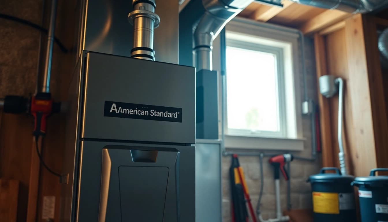 Showcasing an American Standard furnace Canada in a modern home installation.