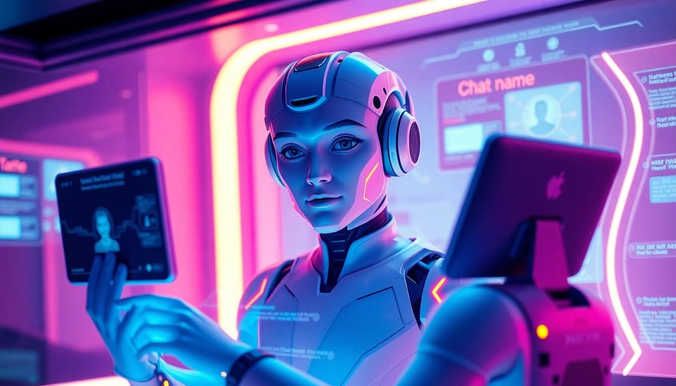 Engaging scene of NSFW AI interactions in a high-tech environment, showcasing character chat.
