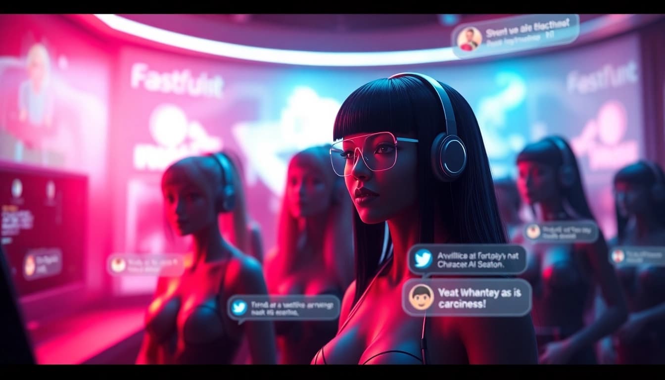Interactive scene showcasing free NSFW character AI with chat interface and vibrant colors.