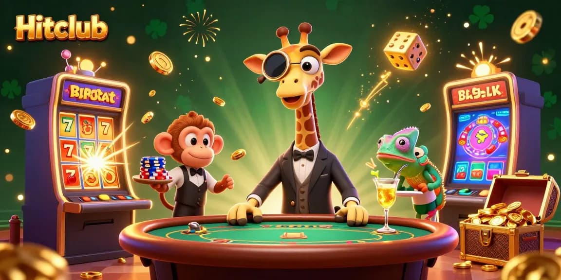 Hitclub showcases a vibrant scene with a giraffe high-roller and exciting casino elements bringing thrilling gaming action.