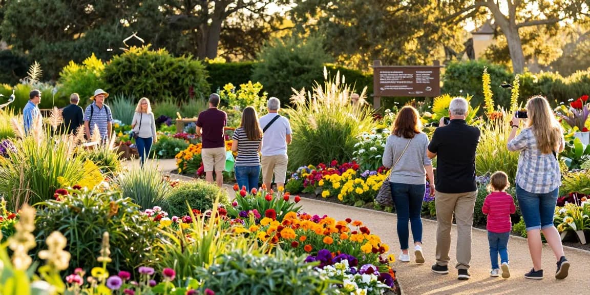 Tourists enjoying vibrant floral displays at Capay Valley Garden Tour during the holiday season, featuring beautiful blooms and scenic paths at https://www.thecapayvalleygardentour.com.