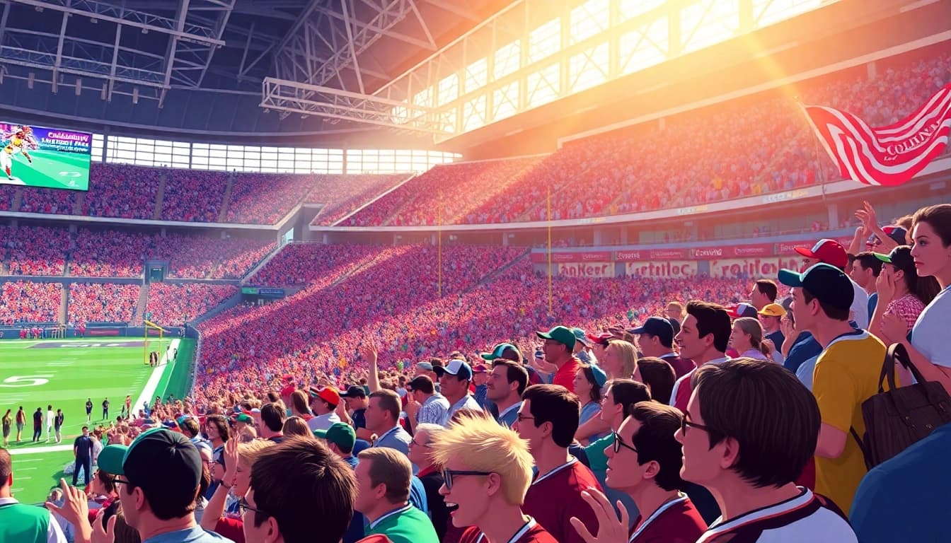 Engaging fans celebrating California sports betting in a lively stadium environment.