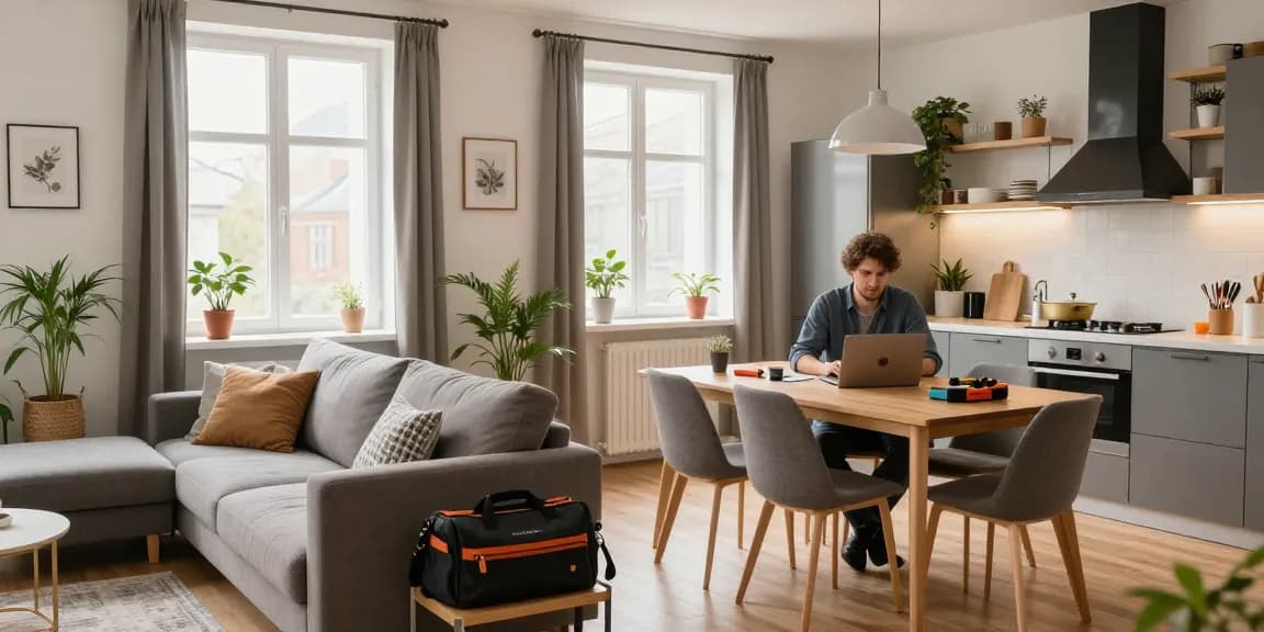 Monteurwohnung Hannover mit gemütlichem Wohnbereich, moderner Ausstattung und inspirierender Arbeitsatmosphäre.