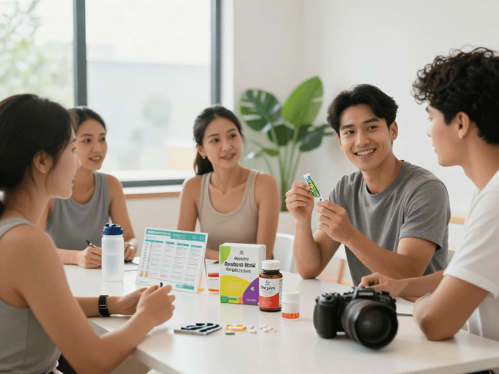 BPC 157 Side Effects discussed by a diverse group in a wellness setting with Buccal Strips.