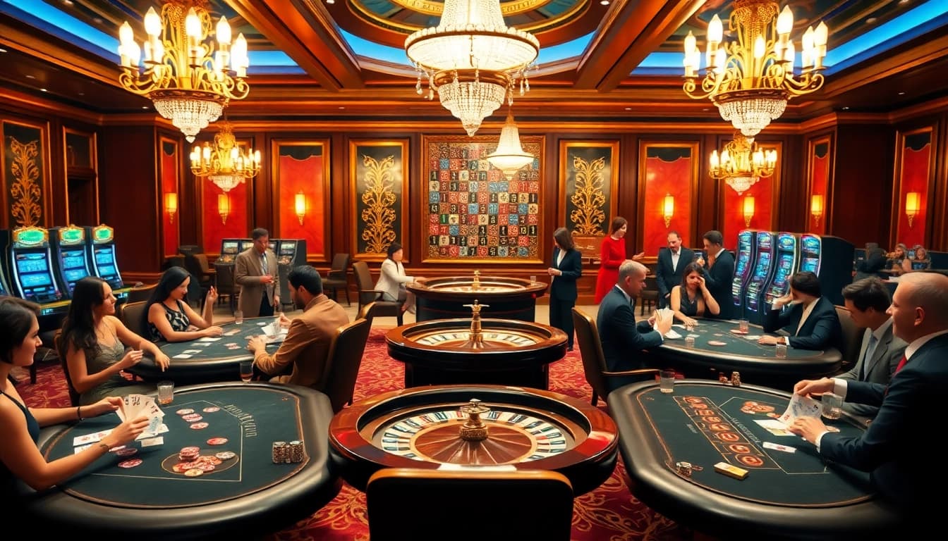 Exciting casino scene showcasing hidden wiki links to gambling resources, with table games and players.