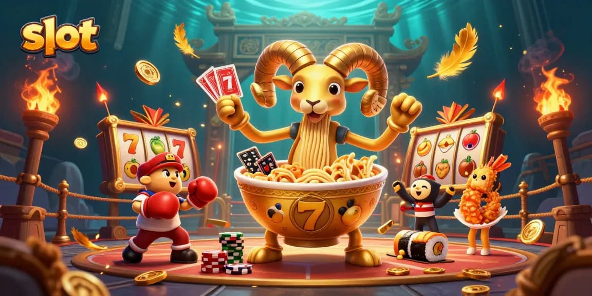 Spin and win with slot-themed characters in a vibrant, dynamic casino illustration.