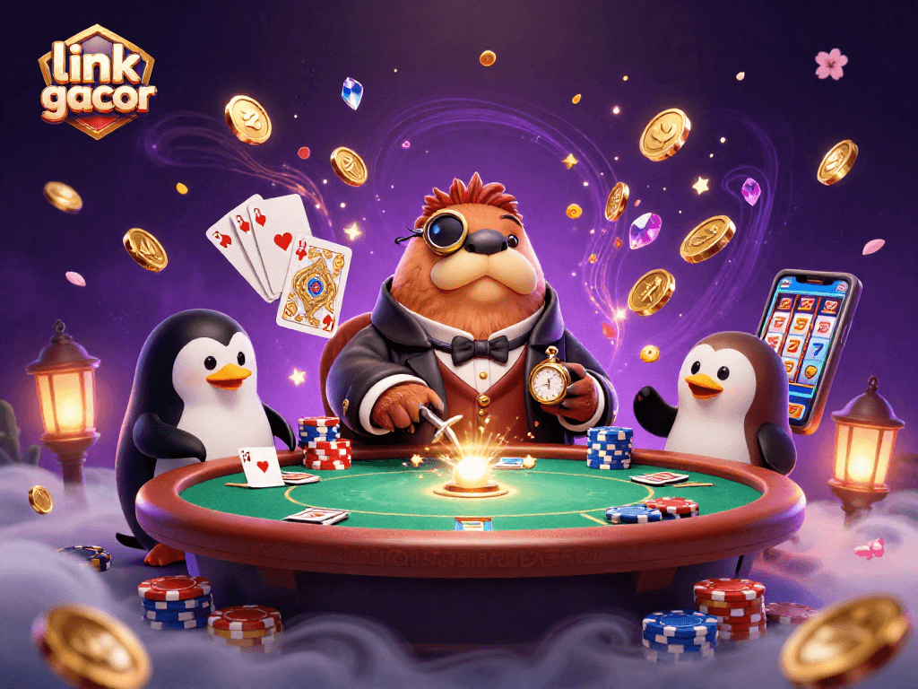 Experience the thrill at link slot gacor with cartoon characters in an underwater casino scene.