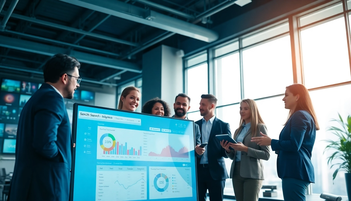 Engage with enterprise search platforms in a vibrant office showcasing teamwork and innovation.
